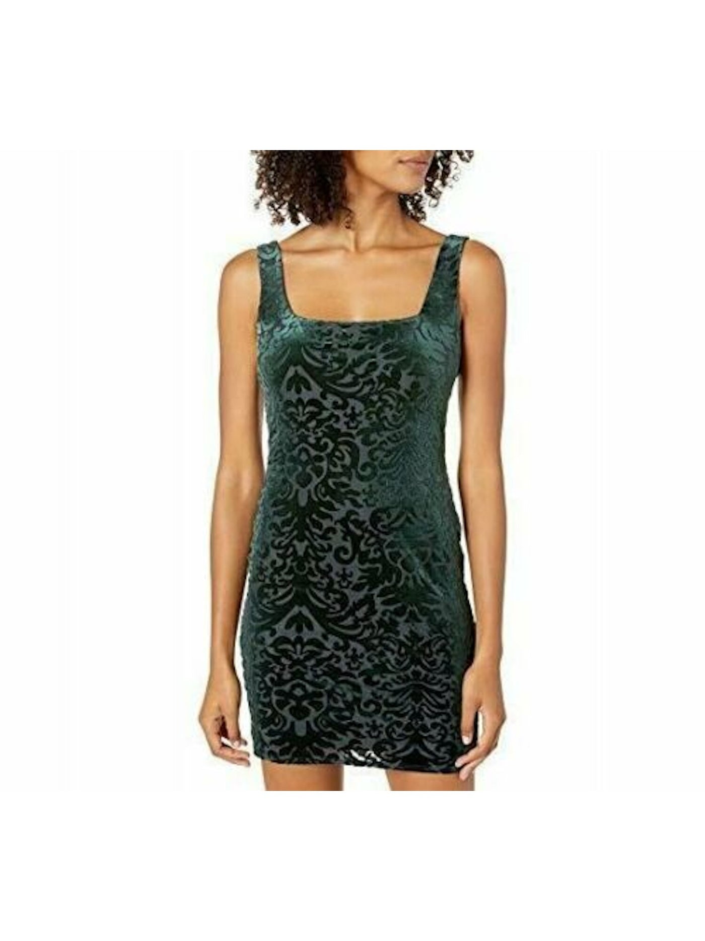 JUMP Womens Sleeveless Velvet Embroidered Square Neck Mini Body Con Dress