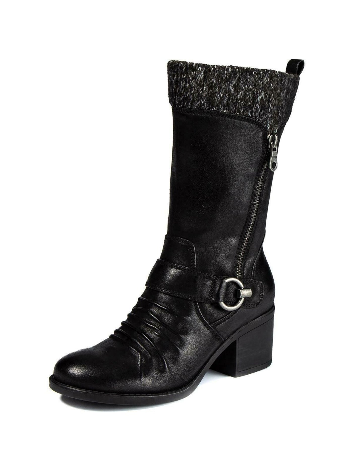 BARETRAPS Womens Black Padded Zipper Accent Sweater Collar Buckle Accent Ruched Wylla Round Toe Block Heel Zip-Up Boots Shoes M