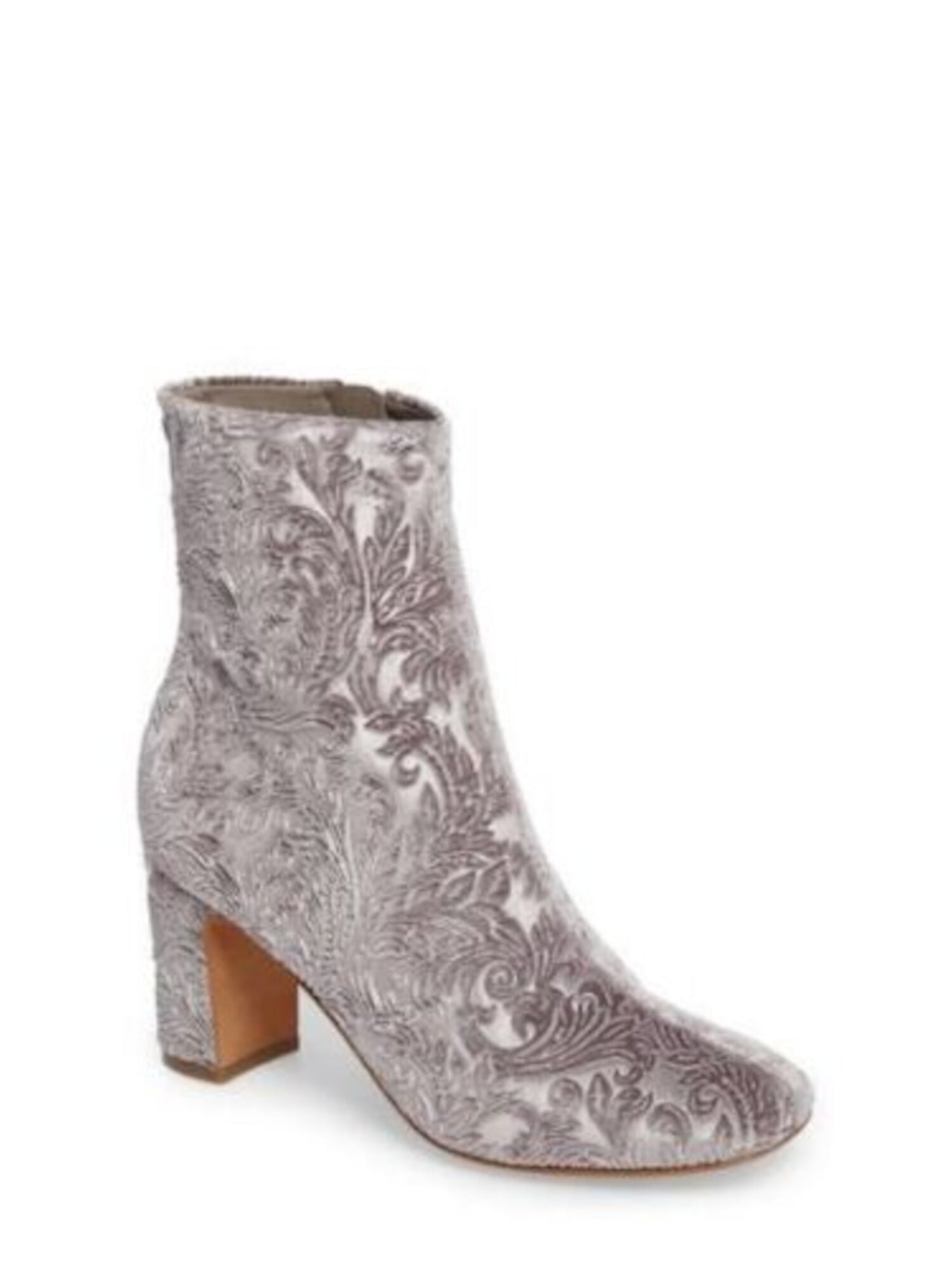 MARC FISHER Womens Silver Gray Floral Wrapped Chunky Heel Embroidered Comfort Grazie Square Toe Zip-Up Dress Booties 8 M