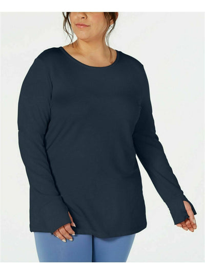 IDEOLOGY Womens Blue Long Sleeve Top Plus 1X