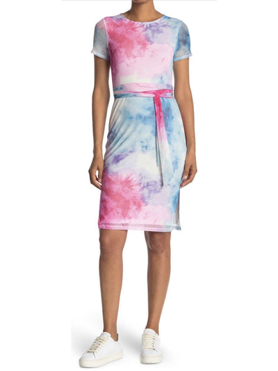 SAGE COLLECTIVE Womens Belted Short Sleeve Knee Length Sheath Dress