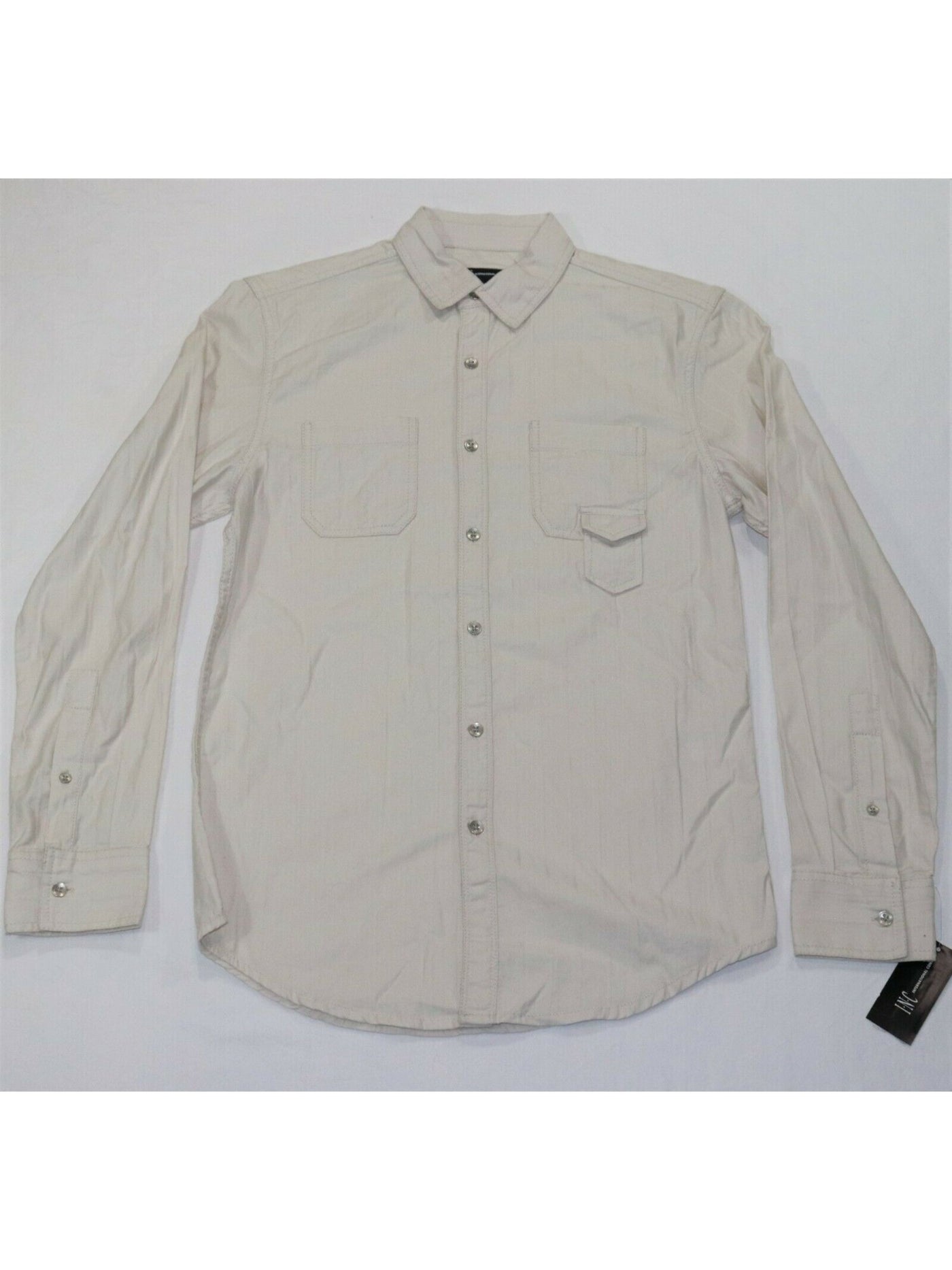 INC Mens Beige Button Down Casual Shirt XS