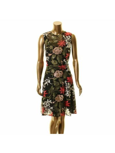 BETSY & ADAM Womens Black Floral Sleeveless Cowl Neck Above The Knee Evening Fit + Flare Dress 6