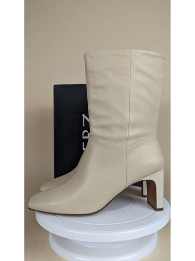 NATURALIZER Womens Ivory Comfort Platt Square Toe Block Heel Zip-Up Leather Heeled Boots 8 M