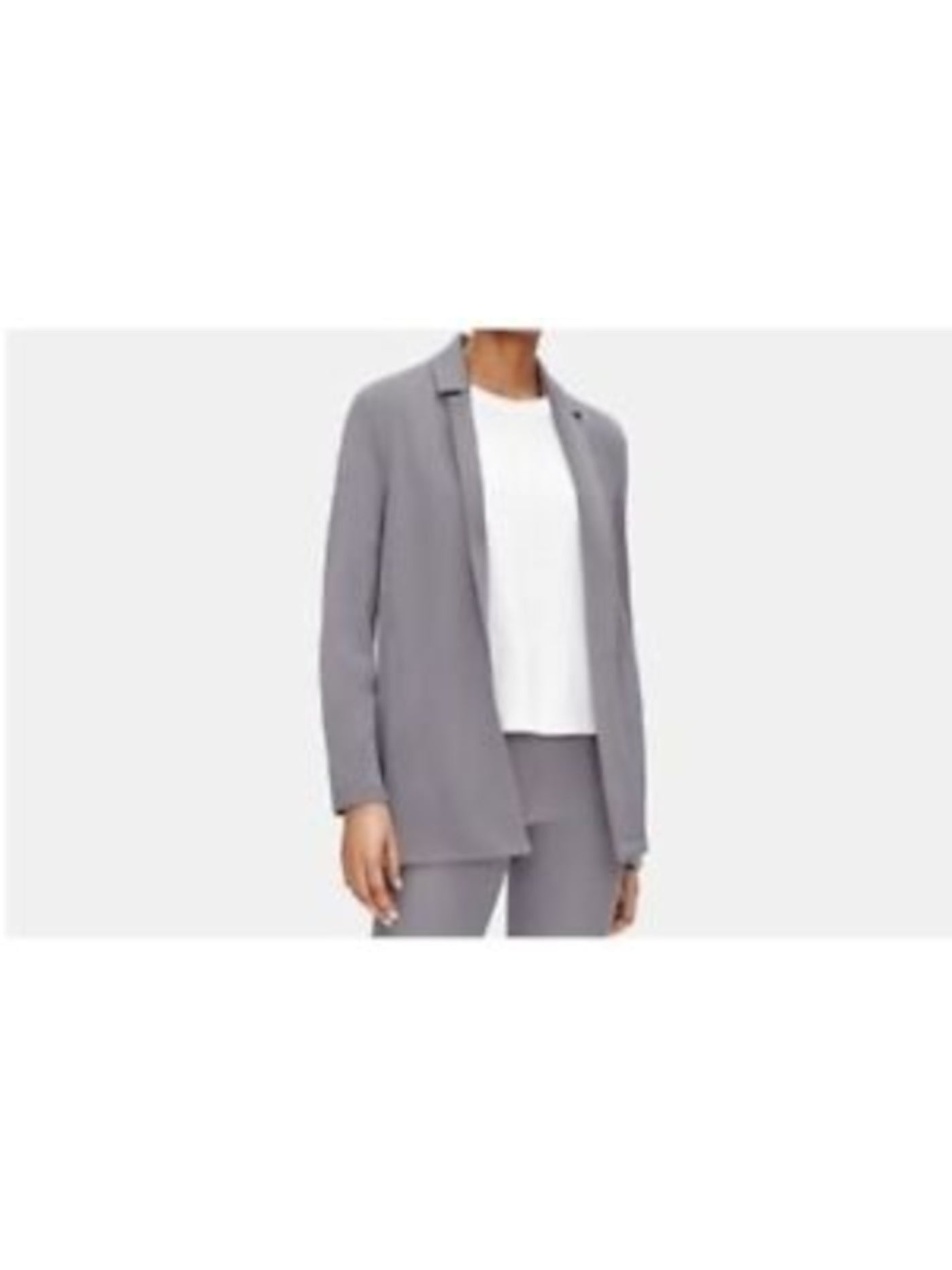 EILEEN FISHER Womens Gray Pocketed Open Front Tencel Notch Collar Vented Back Wear To Work Blazer Jacket L