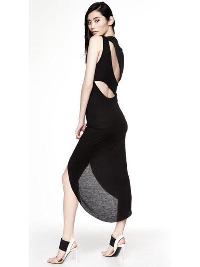 HAUTE HIPPIE Womens Black Cut Out Sheer Sleeveless Round Neck Midi Party Hi-Lo Dress M