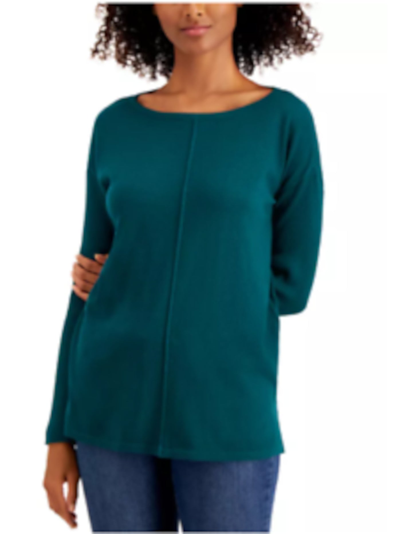 STYLE & COMPANY Womens Teal Stretch Ribbed Slitted Seam-front Long Sleeve Boat Neck Wear To Work Tunic Sweater Plus 0X