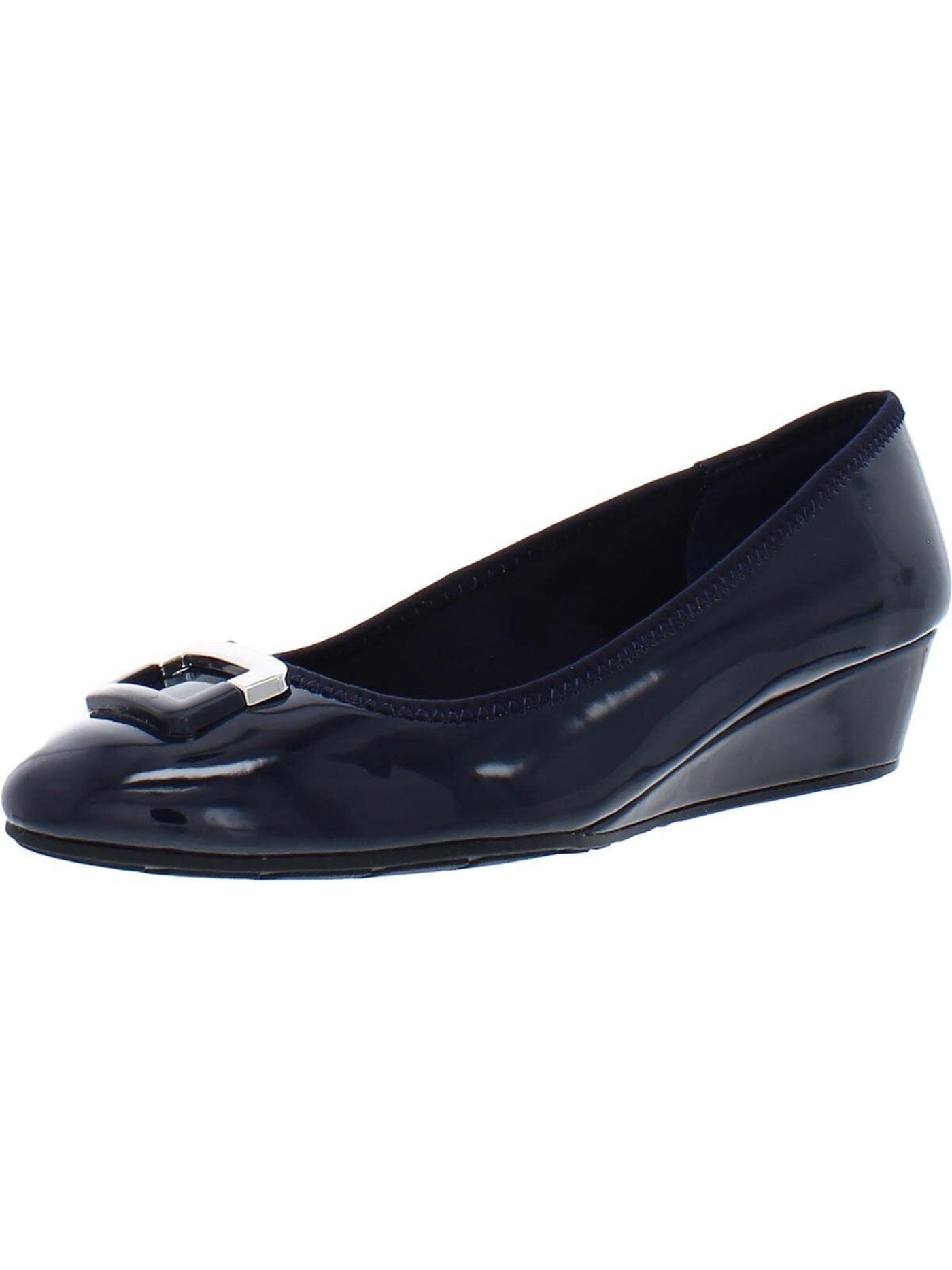 BANDOLINO Womens Navy Metallic Hardware Padded Tad Almond Toe Wedge Slip On Dress Pumps Shoes 5 M