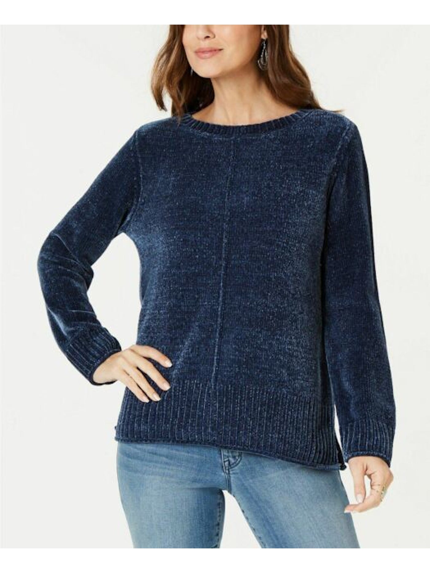 STYLE & COMPANY Womens Navy Textured Heather Long Sleeve Crew Neck Blouse XS