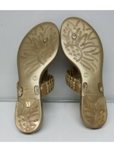JACK ROGERS Womens Gold Woven Tinsley Round Toe Slip On Thong Sandals Shoes