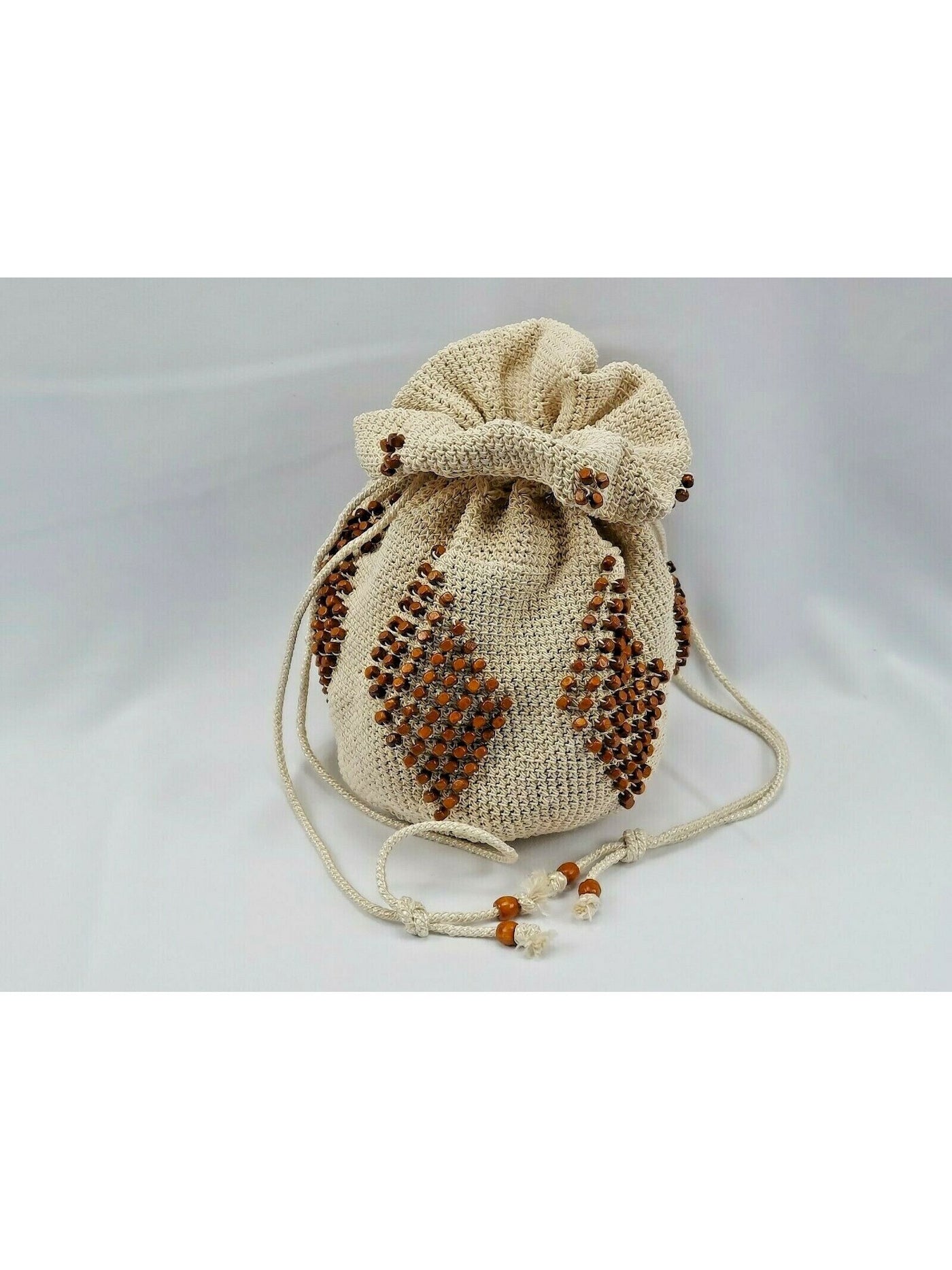 Emily Levine Women's Beige Embellished Crochet Adjustable Strap Shoulder Bag