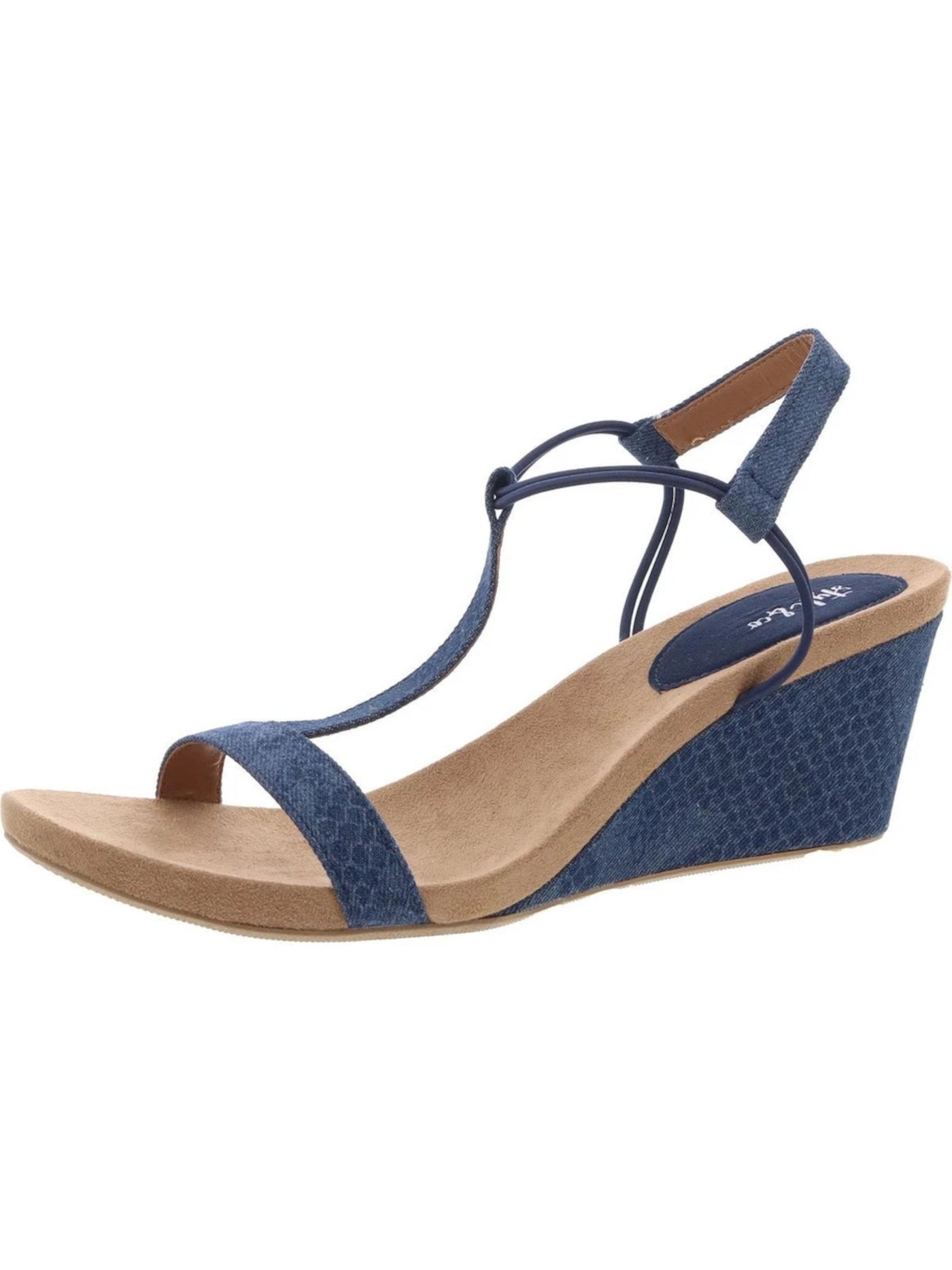 STYLE & COMPANY Womens Navy Solid Snake Padded Stretch Ankle Strap T-Strap Slip Resistant Muland Round Toe Wedge Slip On Slingback Sandal 10.5 M