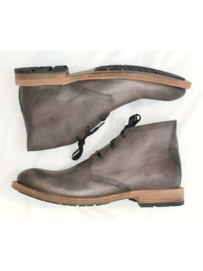 FRYE Mens Gray Comfort Bowery Round Toe Block Heel Lace-Up Leather Chukka Boots 8 M