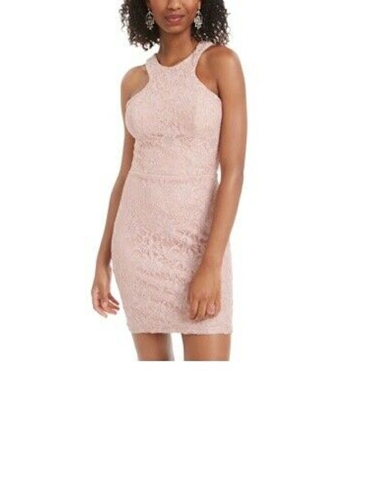 CITY STUDIO Womens Pink Embroidered Cut Out Cut Out Sleeveless Halter Short Cocktail Body Con Dress Juniors 11