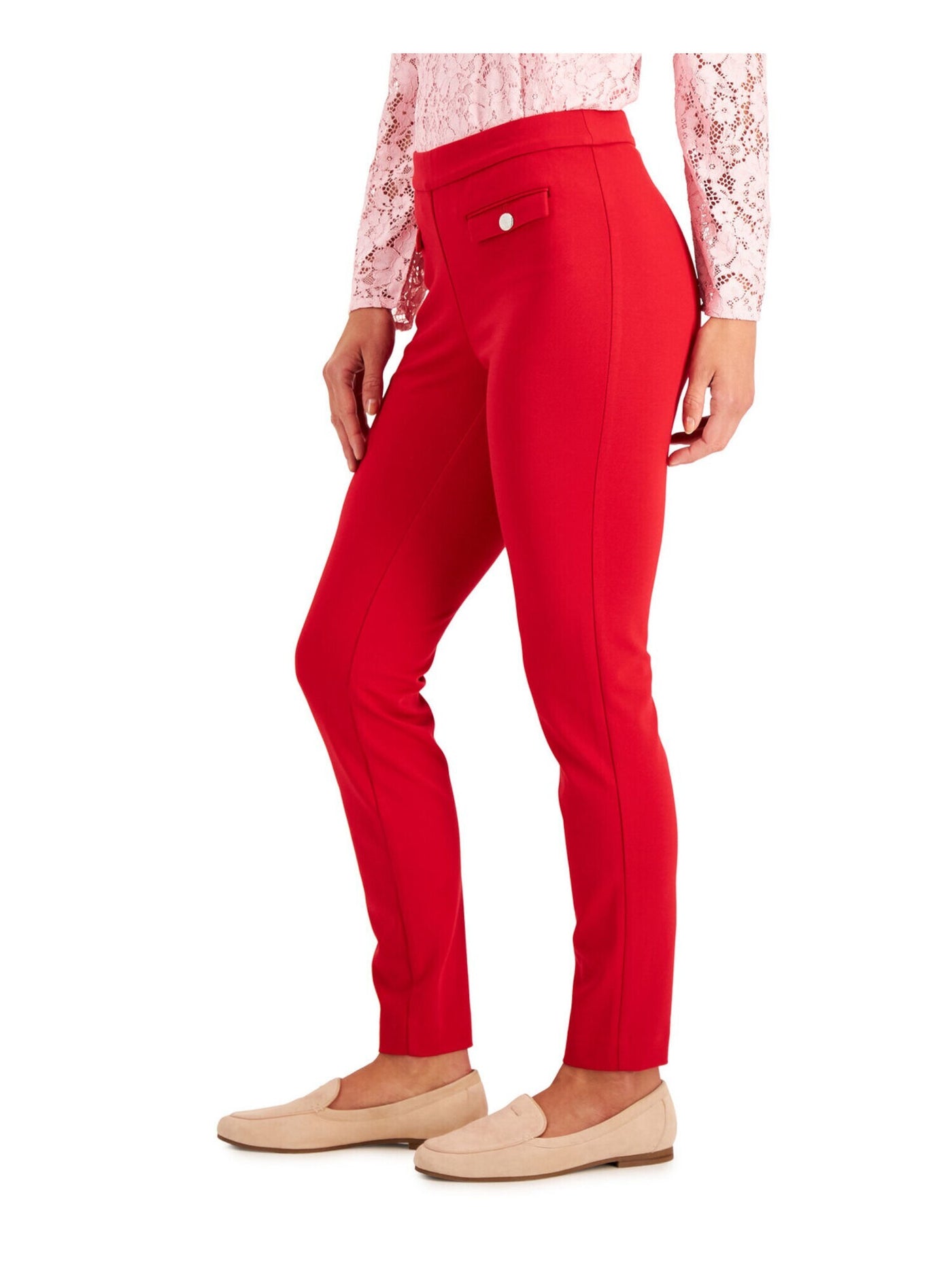 CHARTER CLUB Womens Red Stretch Pocketed Ponte-knit Pull-on Wear To Work Skinny Pants 18