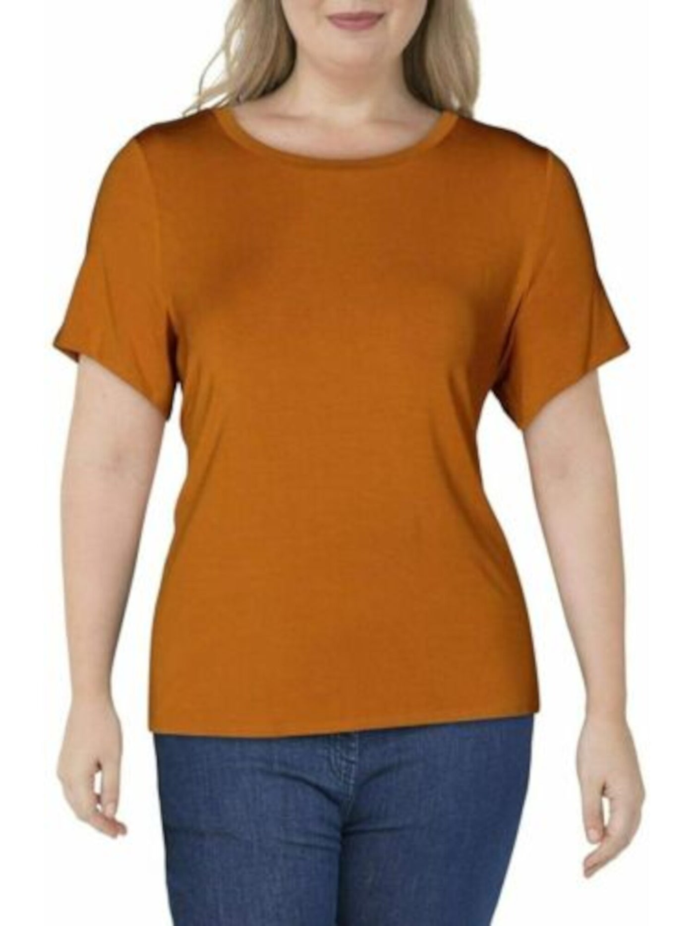 ALFANI Womens Brown Short Sleeve Crew Neck T-Shirt L