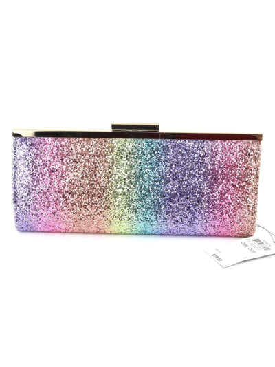 INC Women's Pink Glitter PVC Rainbow Strapless Clutch Handbag Purse