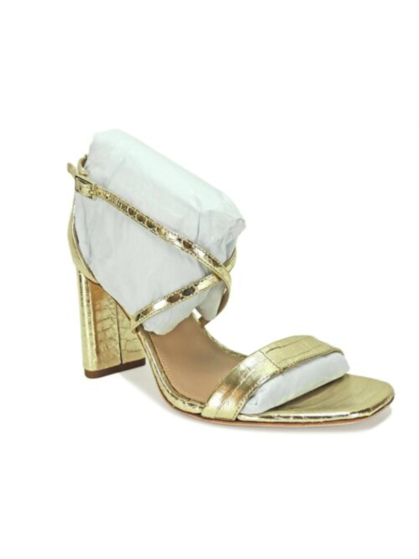 VIA SPIGA Womens Gold Croc Cushioned Ankle Strap Sabinne Square Toe Block Heel Buckle Leather Dress Sandals Shoes M