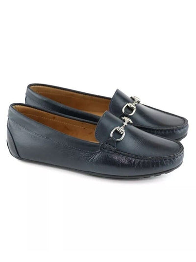 MARC JOSEPH NEW YORK Womens Navy Bit Hardware Arch Support Cushioned Sarasota Round Toe Slip On Leather Loafers Shoes 9