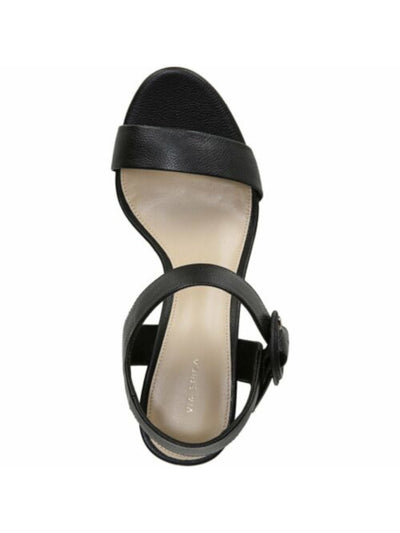 VIA SPIGA Womens Black 1-0.5" Platform Adjustable Strap Cushioned Ira Round Toe Platform Buckle Leather Dress Sandals Shoes 10 M
