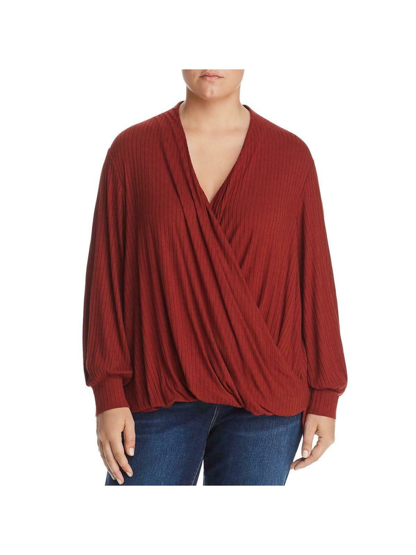 SINGLE THREAD Womens Orange Long Sleeve Faux Wrap Top Plus Size: 1X