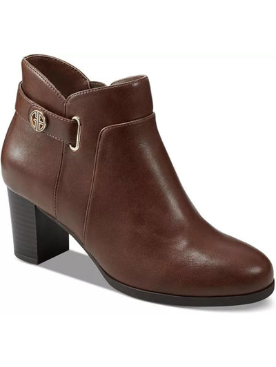GIANI BERNINI Womens Brown Logo Hardware Strap Detail Cushioned Slip Resistant Artemyss Round Toe Block Heel Zip-Up Heeled Boots 7.5 M