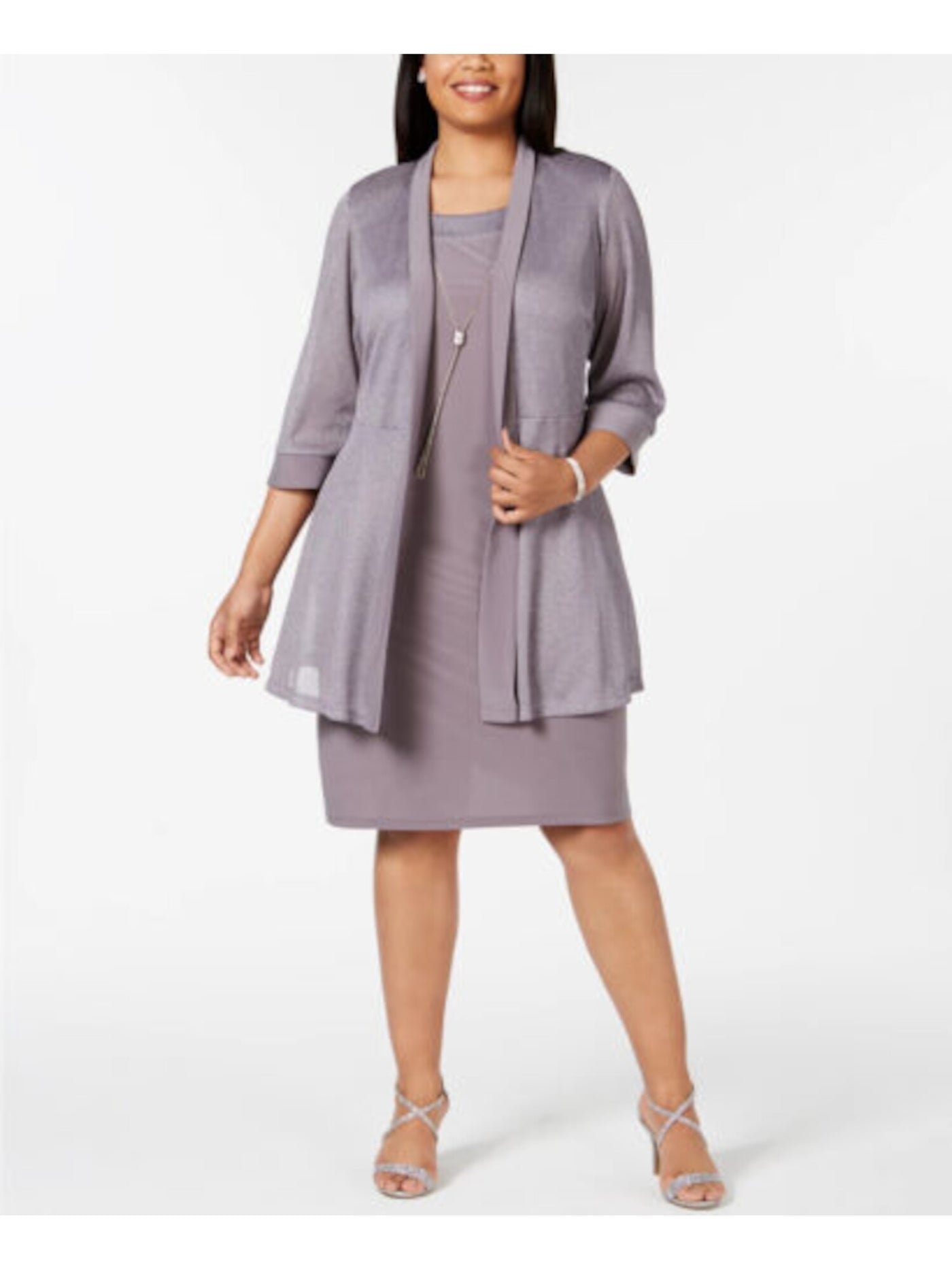 R&M RICHARDS Womens Purple Glitter 3/4 Sleeve Open Cardigan Evening Sweater Plus 16W