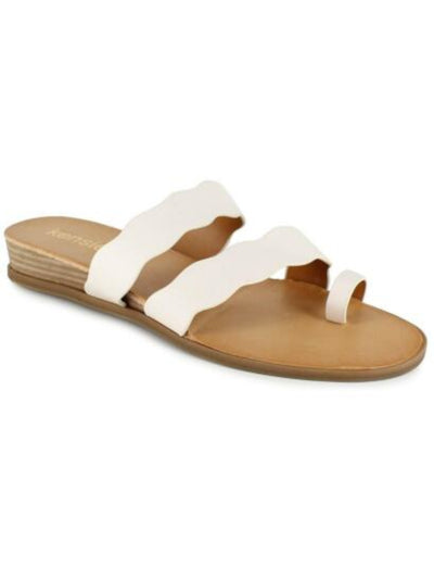 KENSIE Womens White Toe Loop Strappy Scalloped Arjuna Round Toe Wedge Slip On Slide Sandals Shoes 11 M