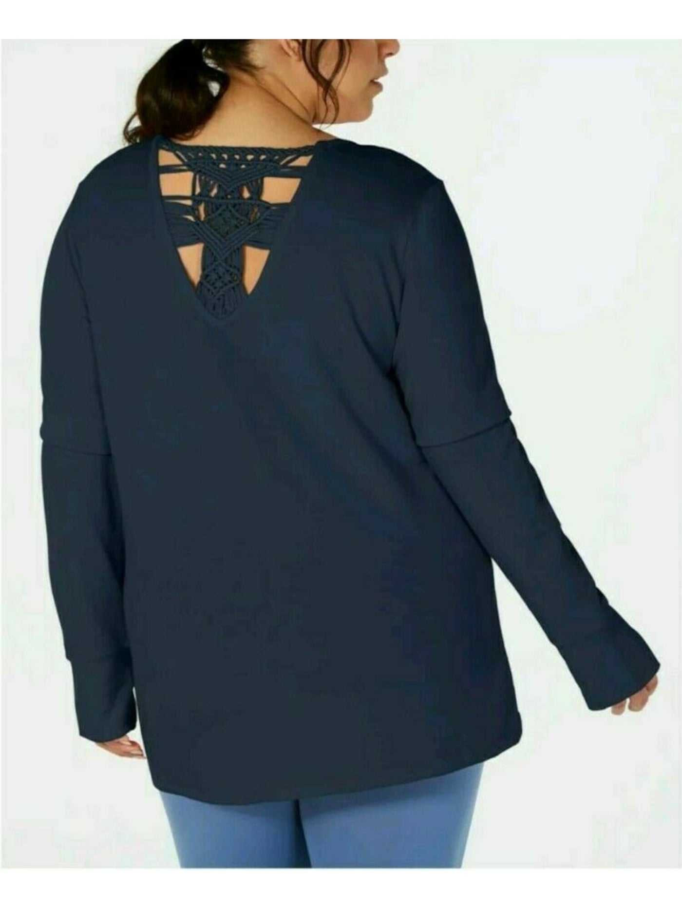 IDEOLOGY Womens Blue Long Sleeve Top Plus 1X