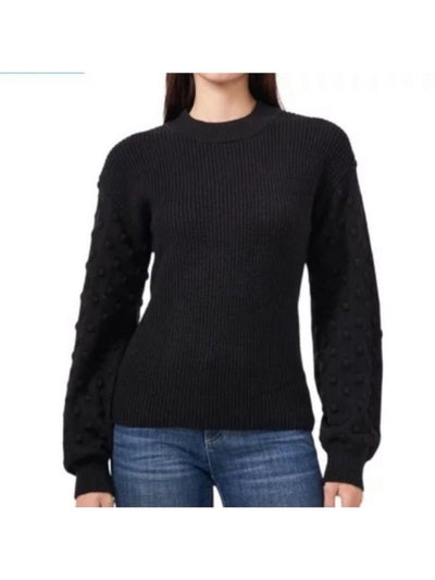 VINCE CAMUTO Womens Black Ribbed Pouf Sleeve Crew Neck Sweater S