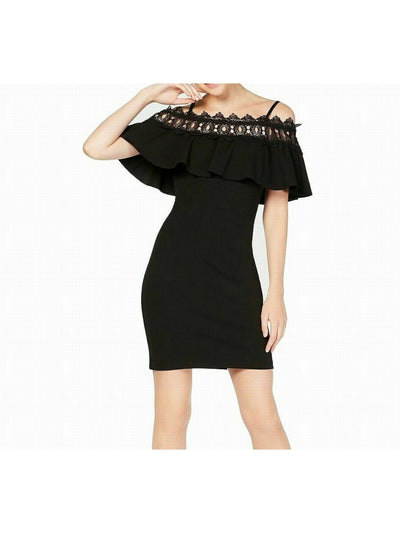 BCX Womens Black Lace Zippered Spaghetti Strap Off Shoulder Short Party Sheath Dress Juniors 3