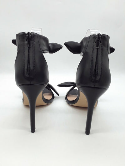 BCBGENERATION Womens Black Ankle Strap Bow Accent Jessa Round Toe Stiletto Zip-Up Dress Heeled Sandal 6