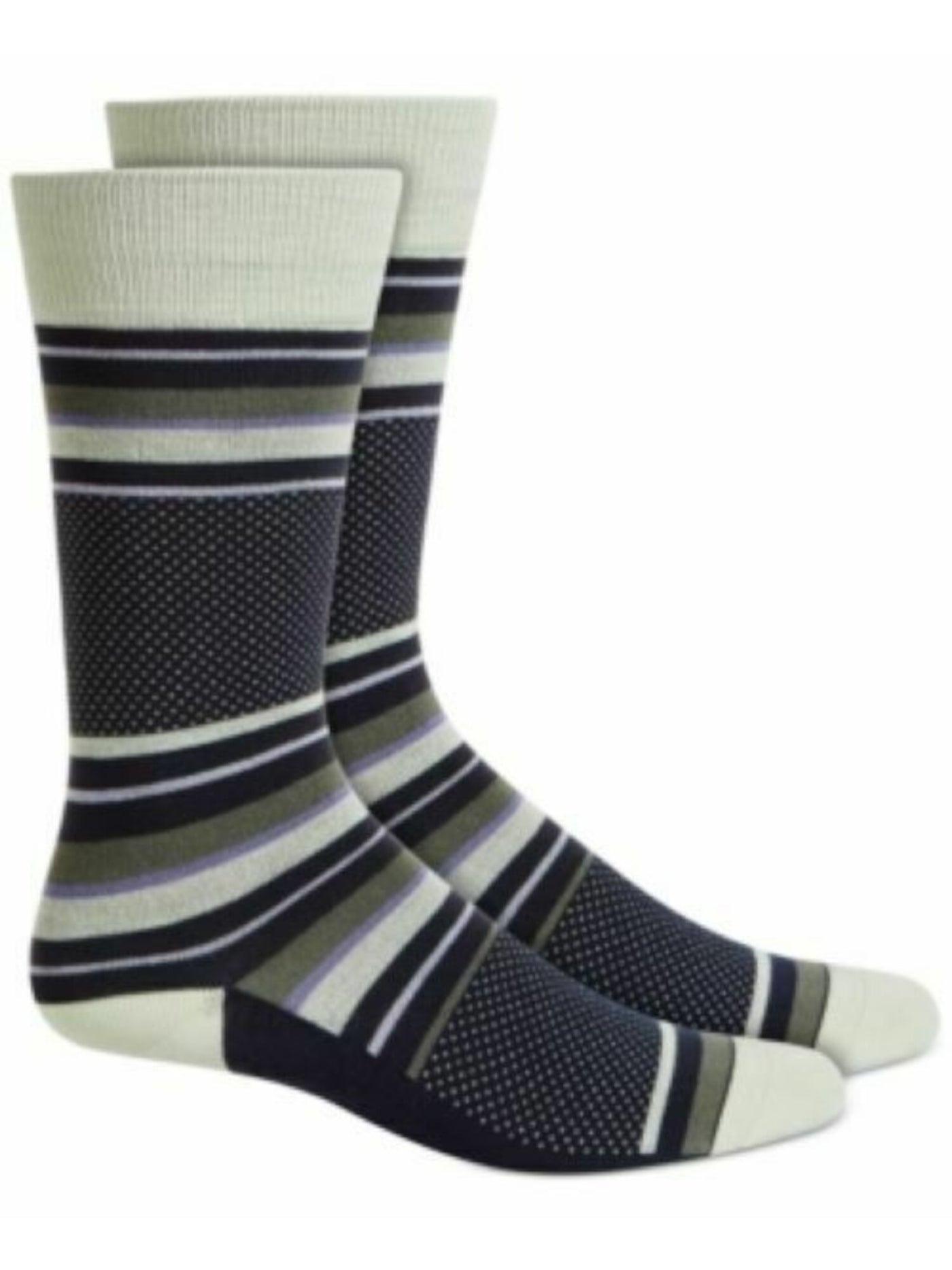 ALFANI Mens Navy Multi-Stripe Dot Dress Crew Socks 10-13