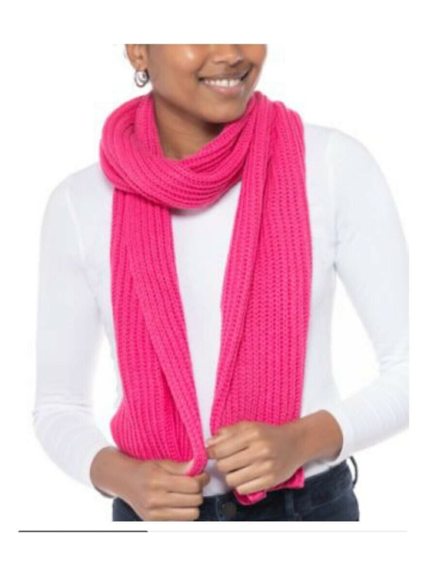 STYLE & COMPANY Womens Hot Pink Ribbed Winter Scarf