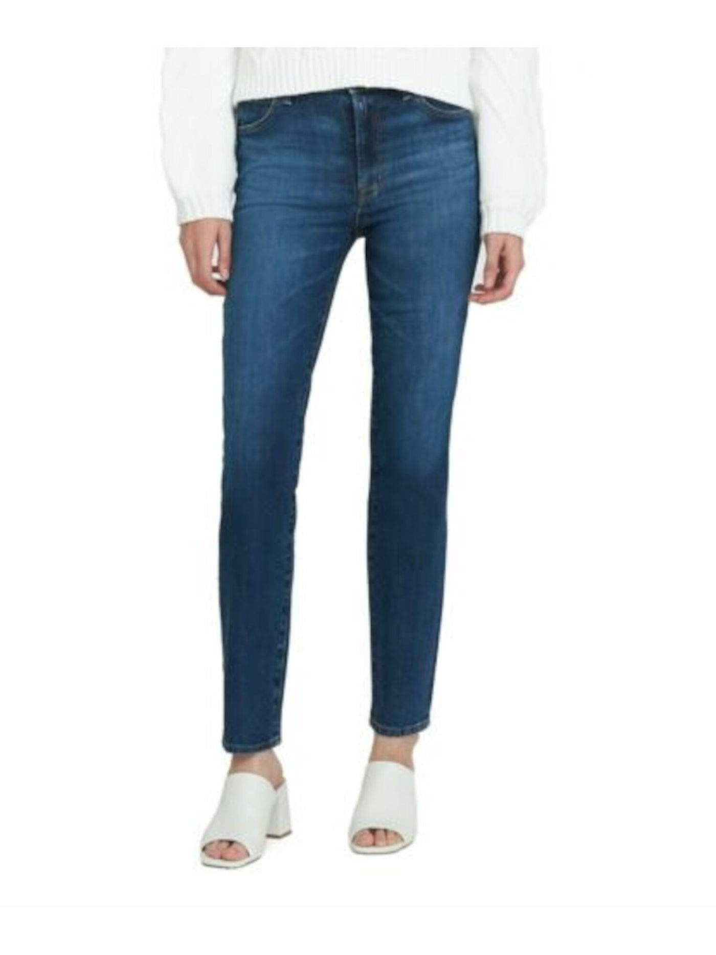J BRAND Womens Blue Denim Pocketed Zippered Straight High Waist Jeans Juniors 27