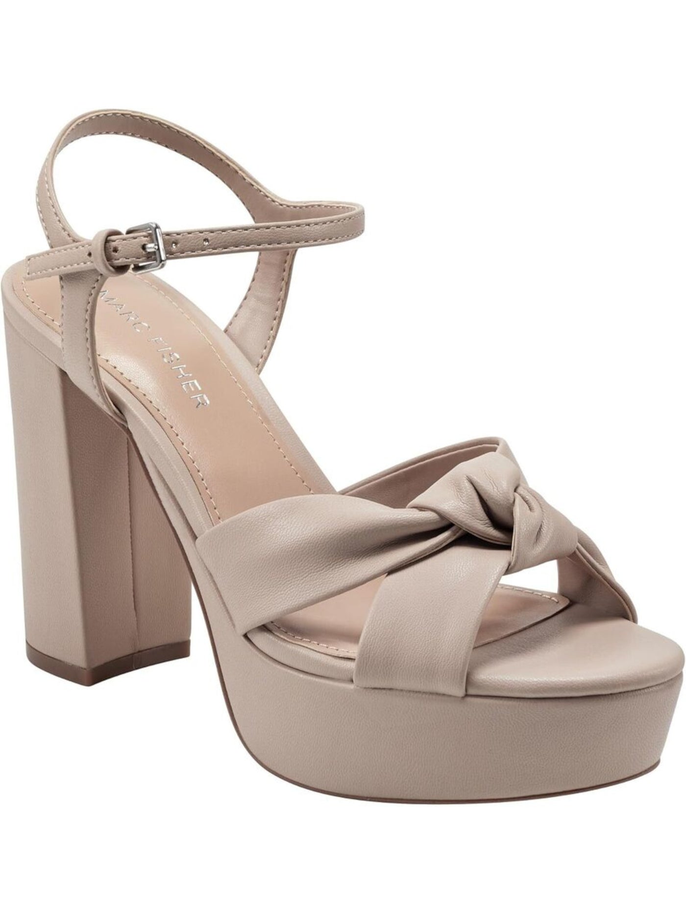 MARC FISHER Womens Beige 1-1/2" Platform Knotted Straps Ankle Strap Padded Deren Almond Toe Block Heel Buckle Heeled Sandal 11 M