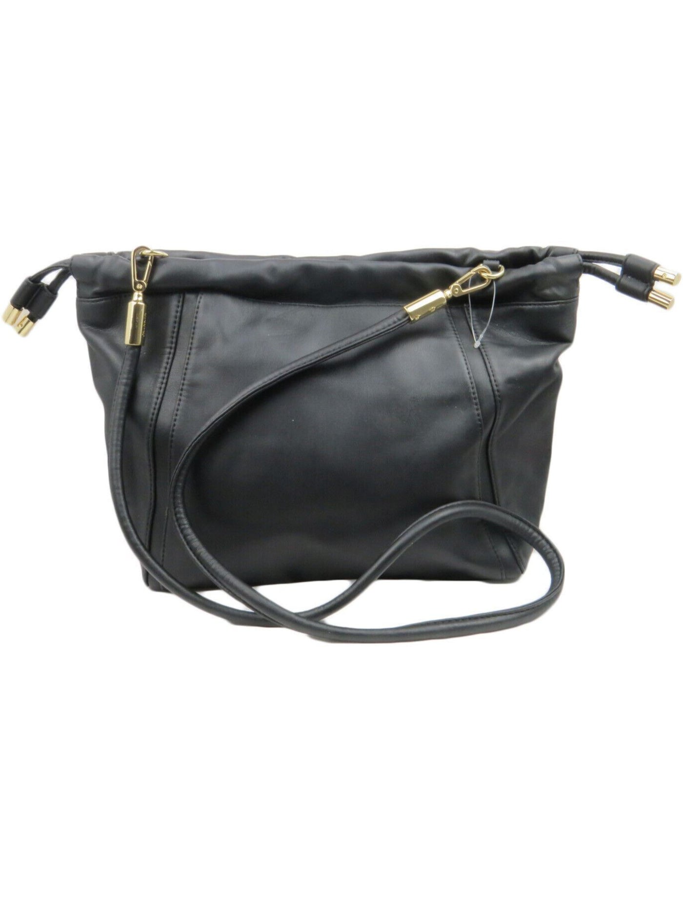 CALVIN KLEIN Women's Black Sienna Solid Nylon Drawstring Double Flat Strap Tote Handbag Purse