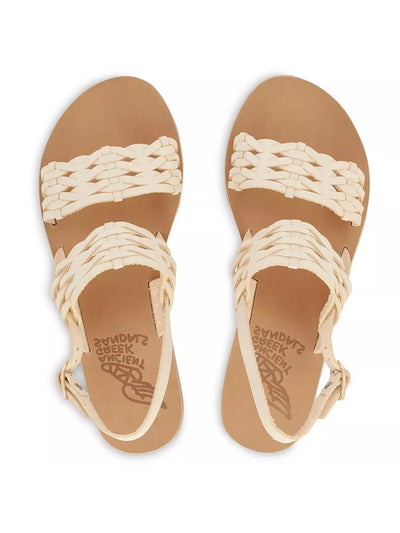 ANCIENT GREEK SANDALS Womens Ivory Woven Dinami Round Toe Buckle Leather Slingback Sandal 36