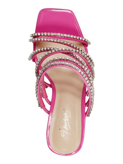 THALIA SODI Womens Pink Goring Padded Rhinestone Strappy Dahlia Square Toe Stiletto Slip On Dress Heeled Sandal 10 M