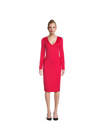 MADDEN NYC Womens Red Long Sleeve V Neck Below The Knee Wear To Work Body Con Dress XXL