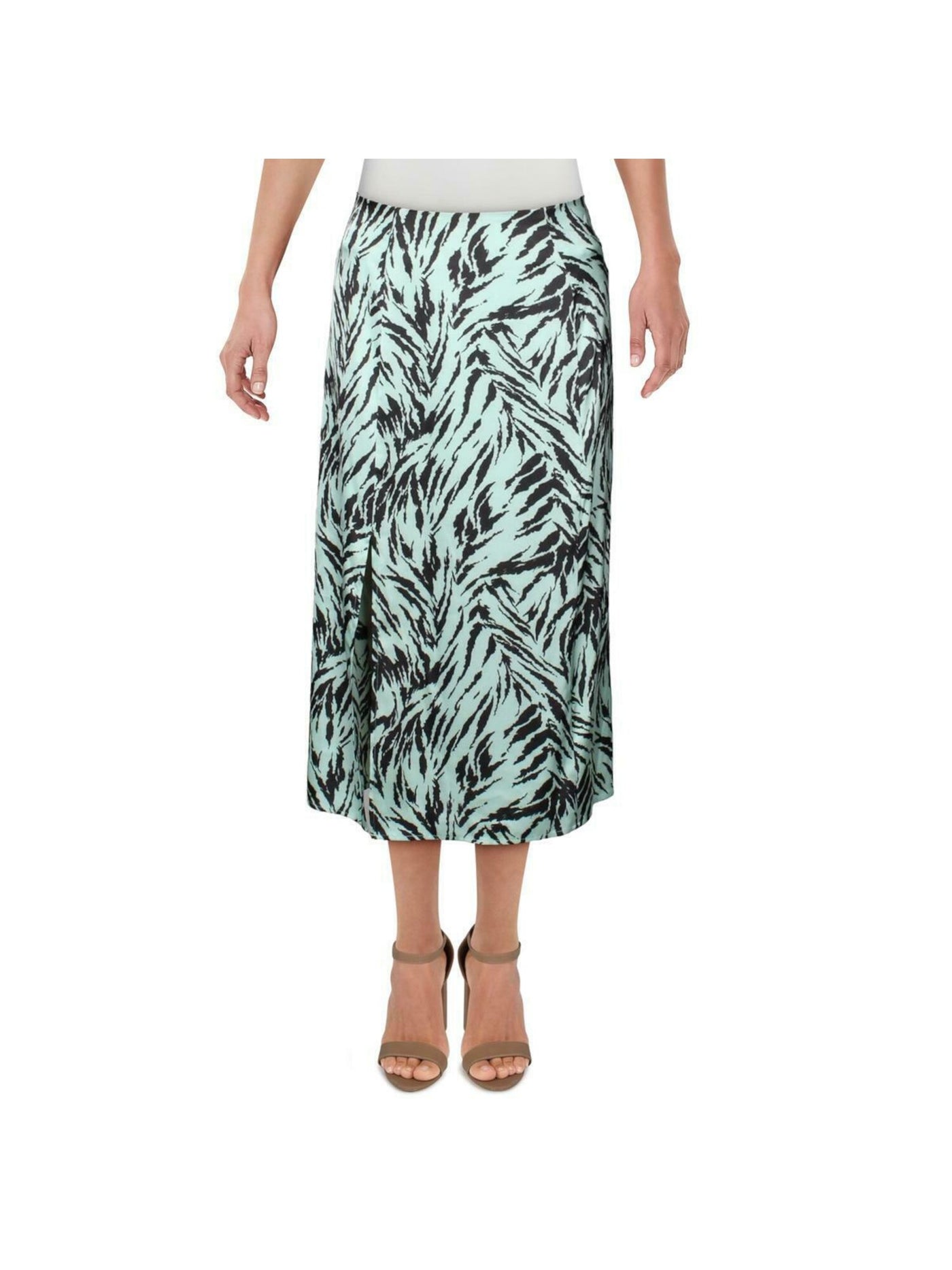 WAYF Womens Green Zippered Printed Midi Fit + Flare Skirt S