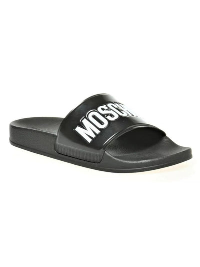 MOSCHINO Mens Black Colorblocked Stripe Embossed Logo Vamp Comfort Slip Resistant Pool25 Round Toe Slide Sandals Shoes 36