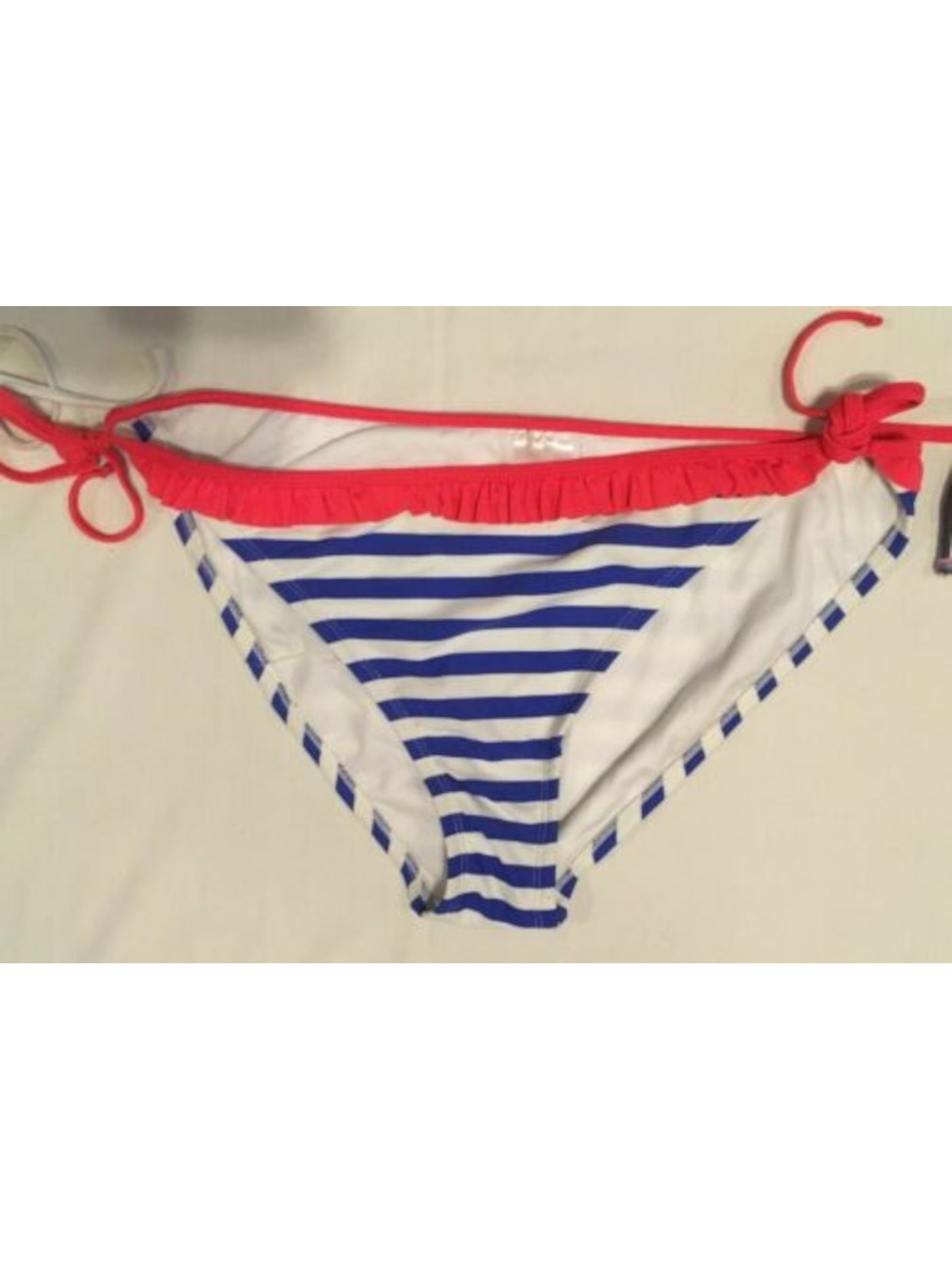 XHILARATION Women's Blue Striped Ruffled Tie Bikini Swimwear Bottom XL