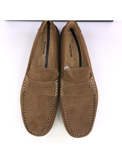THE MENS STORE Mens Beige Penny Round Toe Slip On Leather Loafers Shoes 9 M