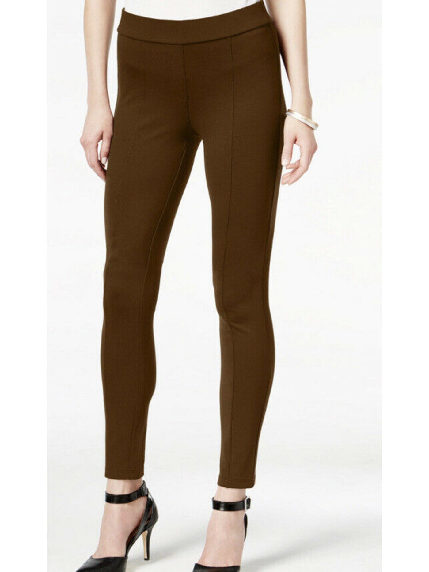 STYLE & COMPANY Womens Brown Stretch Pull-on Mid Rise Seamed Evening Skinny Leggings M