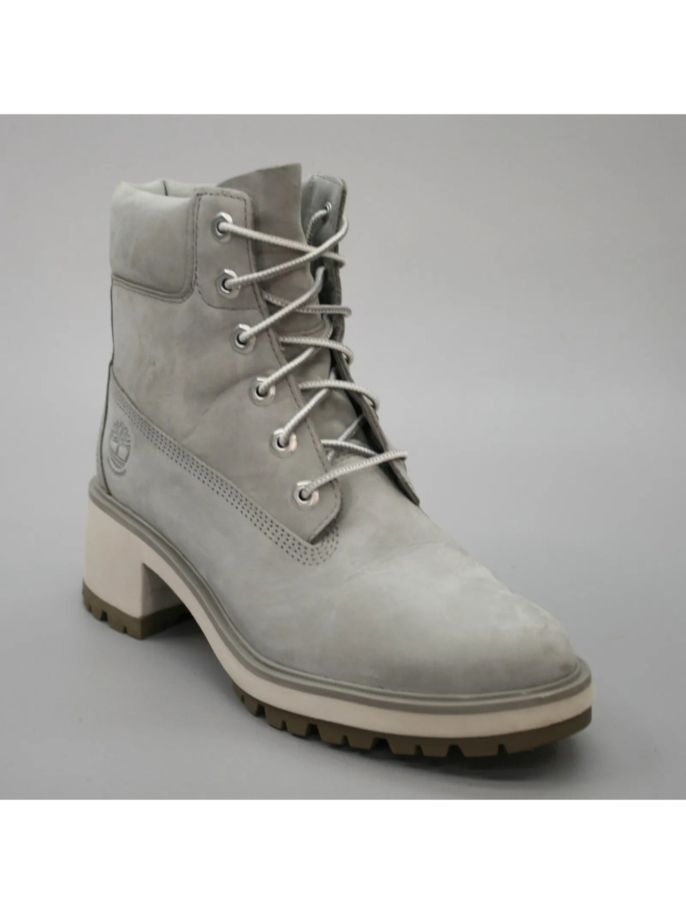 TIMBERLAND Womens Gray Padded Lug Sole Waterproof Kinsley Round Toe Block Heel Lace-Up Leather Boots Shoes 10 M