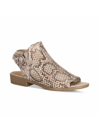 BARETRAPS Womens Beige Snake Print Cushioned Buckle Accent Scotlyn Open Toe Block Heel Zip-Up Flats Shoes 5