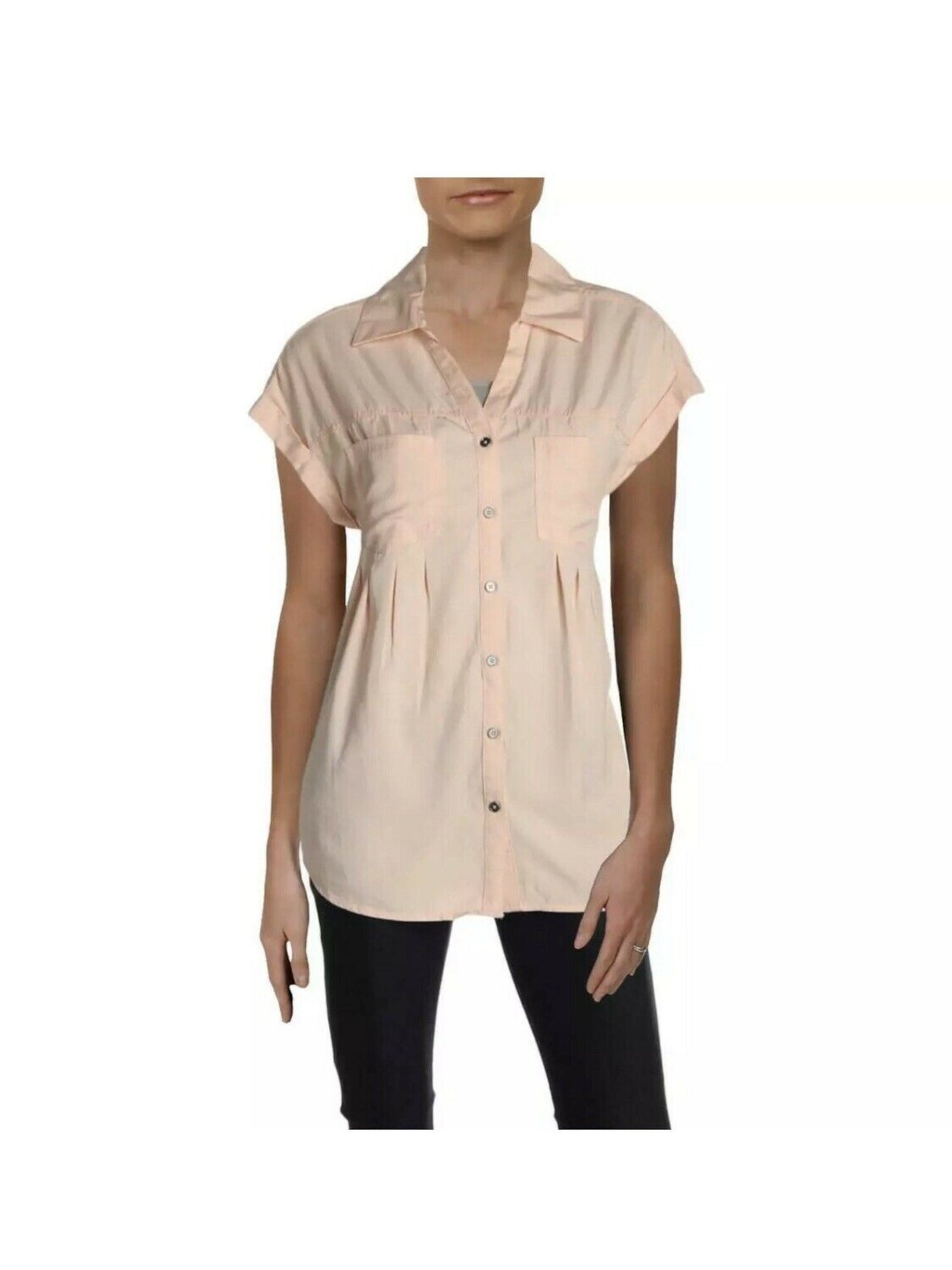 STYLE & COMPANY Womens Pink Collared Short Sleeve Henley Wear To Work Button Up Top XS