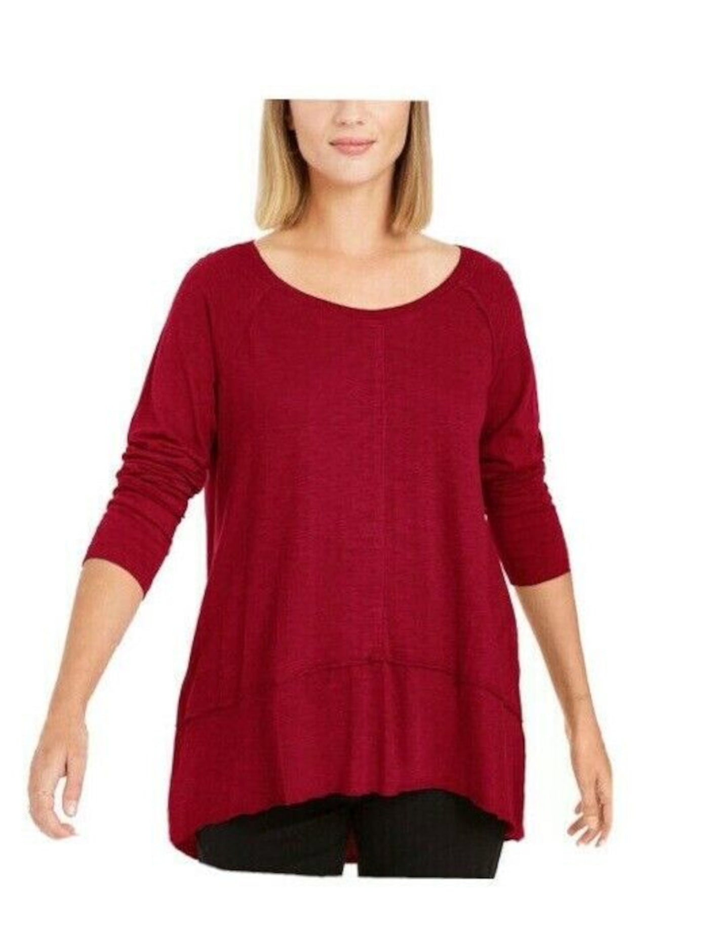 STYLE & COMPANY Womens Red Long Sleeve Scoop Neck Top Petites PM