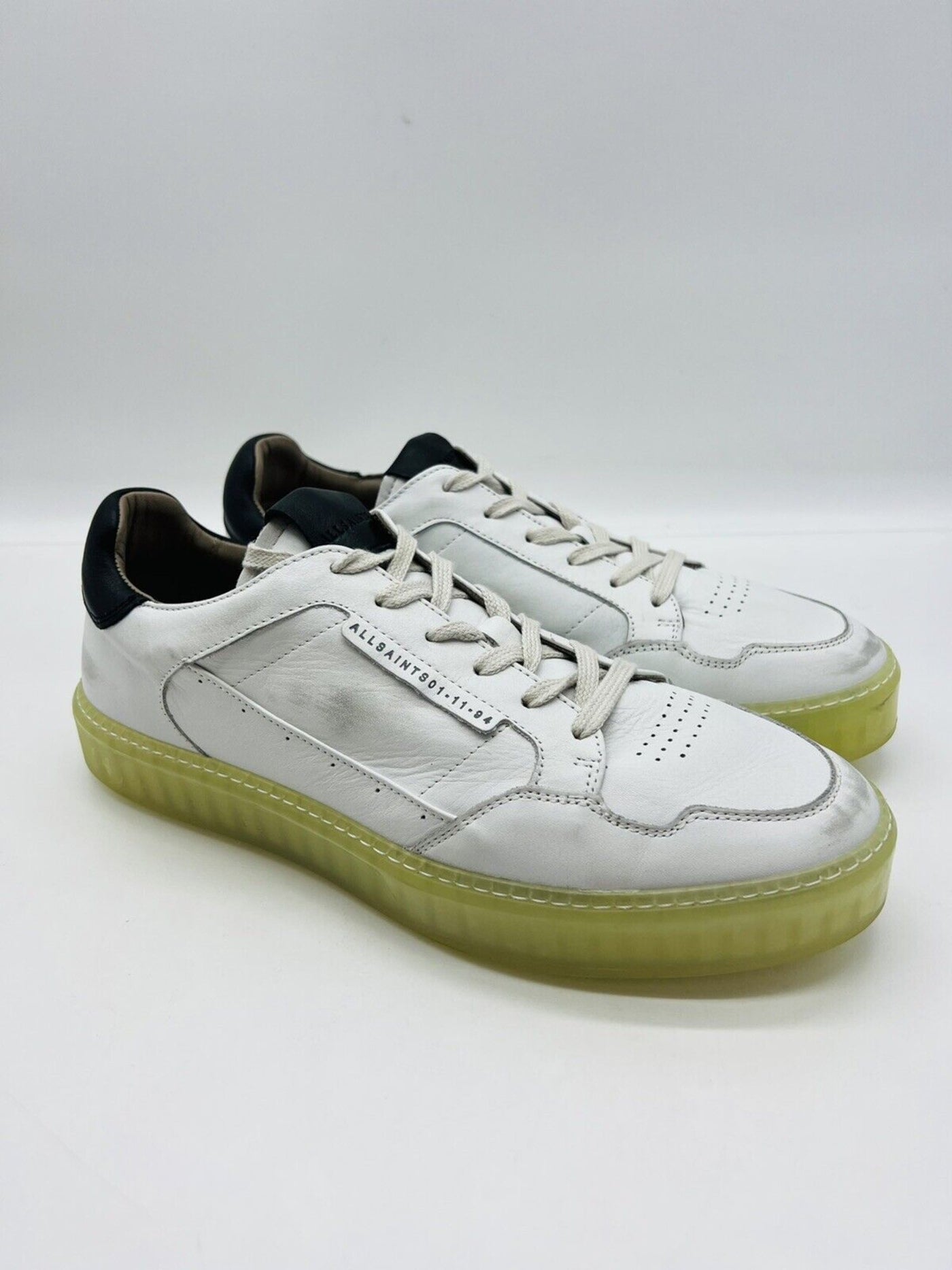 ALLSAINTS Mens White Distressed Comfort Alton Round Toe Platform Lace-Up Leather Athletic Sneakers Shoes 41